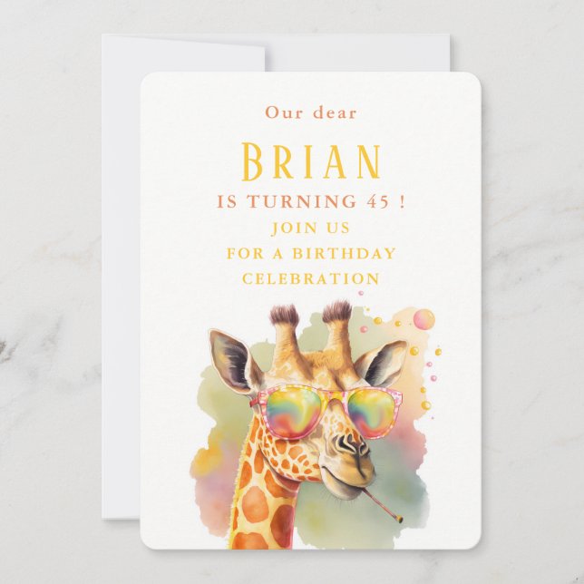 Aquarelle Giraffe - Carte d'invitation d'anniversa (Devant)