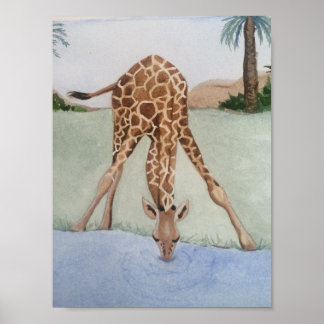 Aquarelle Giraffe Poster d'art sur l'eau potable
