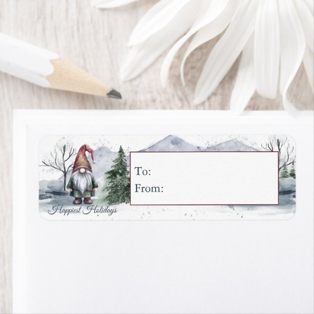 Aquarelle Gnome cadeau de Noël (En situation)