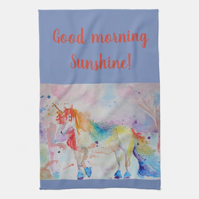 Aquarelle Good Morning Unicorn Art Serviette de cu (Vertical)