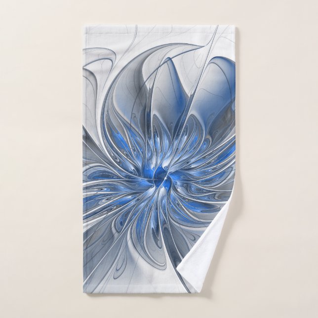 Aquarelle gris bleu Abstrait Fractal Art Flower (Serviette à main)