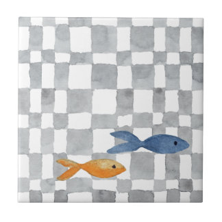 Aquarelle gris clair Vérifications Poisson Carreau