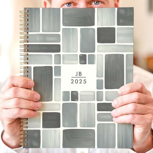 Aquarelle gris géométrique 2025 Monogramme (Créateur téléchargé)