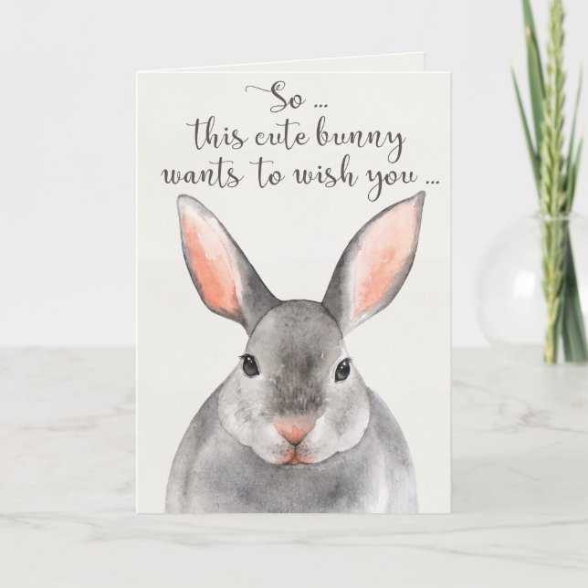 Aquarelle gris lapin lapin joyeux carte d'annivers (Devant)