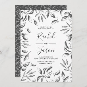 Aquarelle gris vintage Faire-part de mariage feuil