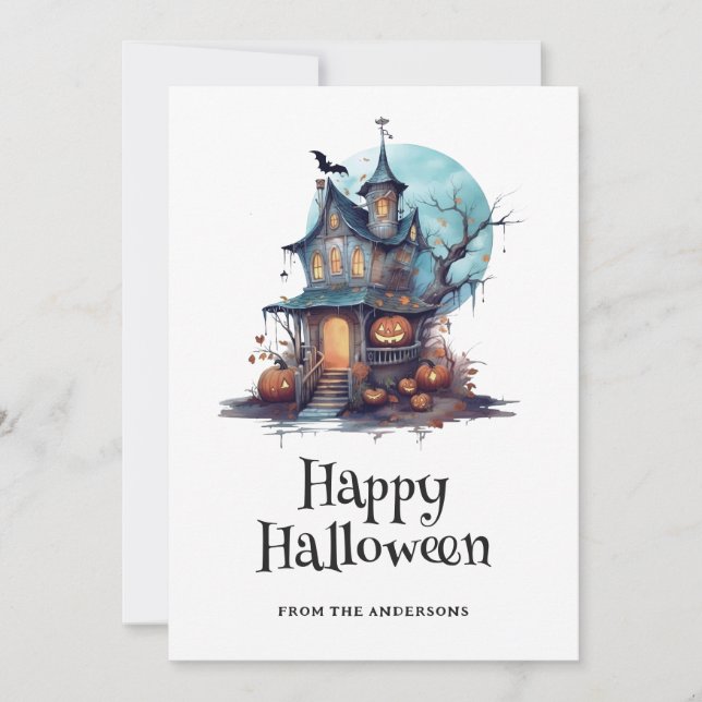 Aquarelle Hauny House Happy Halloween Carte (Devant)