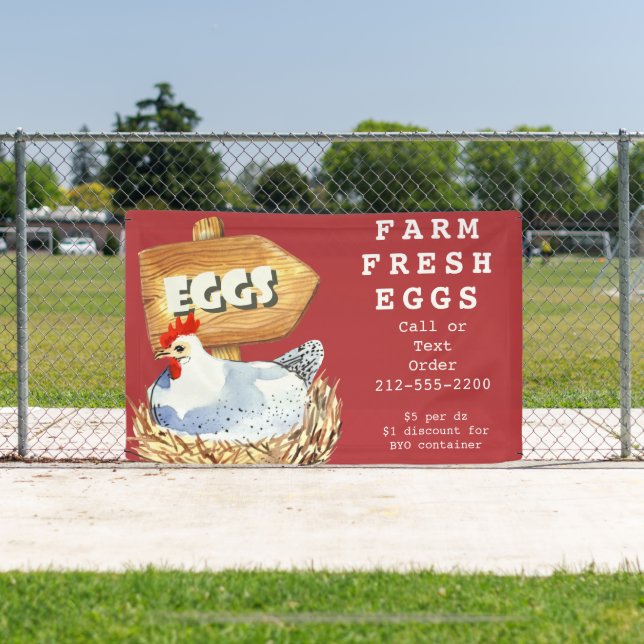 Aquarelle Hen Farm Oeufs Frais Bannière extérieure (Insitu)