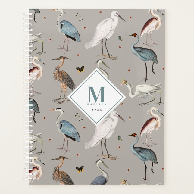 Aquarelle Heron Bird Egret Nature Monogramme (Devant)