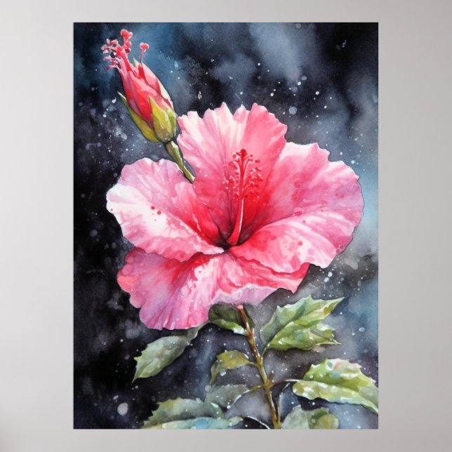 Aquarelle Hibiscus Floral Illustration Impression (Devant)