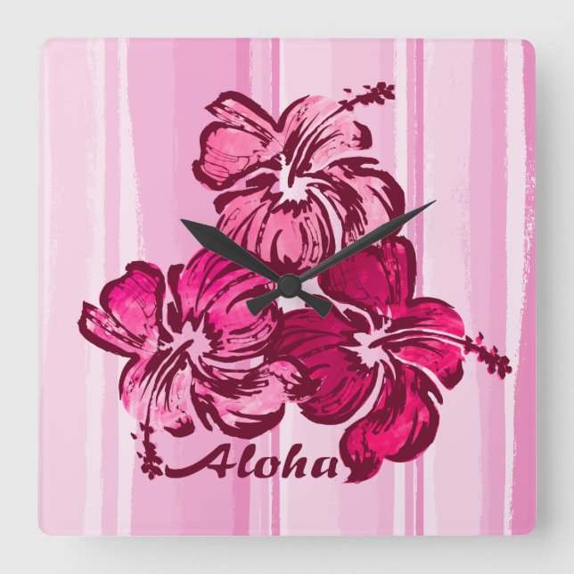 Aquarelle Hibiscus Hawaii Horloges murales (Recto)
