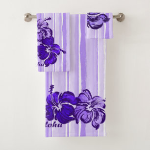 Aquarelle Hibiscus Hawaiian Stripe - violet