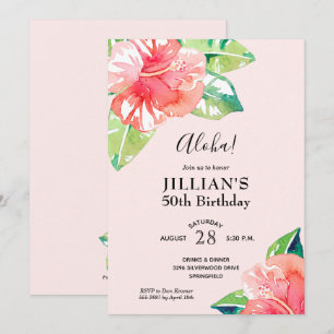 Aquarelle Hibiscus tropicaux Invitations d'anniver