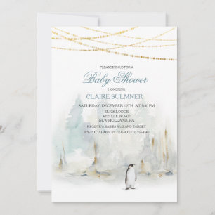 Aquarelle Hiver Baby shower de pingouin Invitation