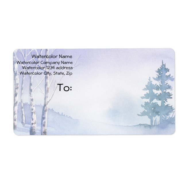 Aquarelle Hiver Birch Pine Trees Adresse (Devant)