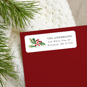 Aquarelle Holly Berries Adresse de retour de vacan