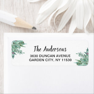 Aquarelle Holly Greenery Noël Adresse de retour