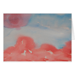Aquarelle Horizon Rouge Et Bleu Paysage Abstrait