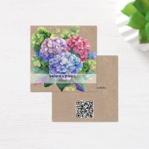 Aquarelle Hydrangea avec code QR Cartes de visite