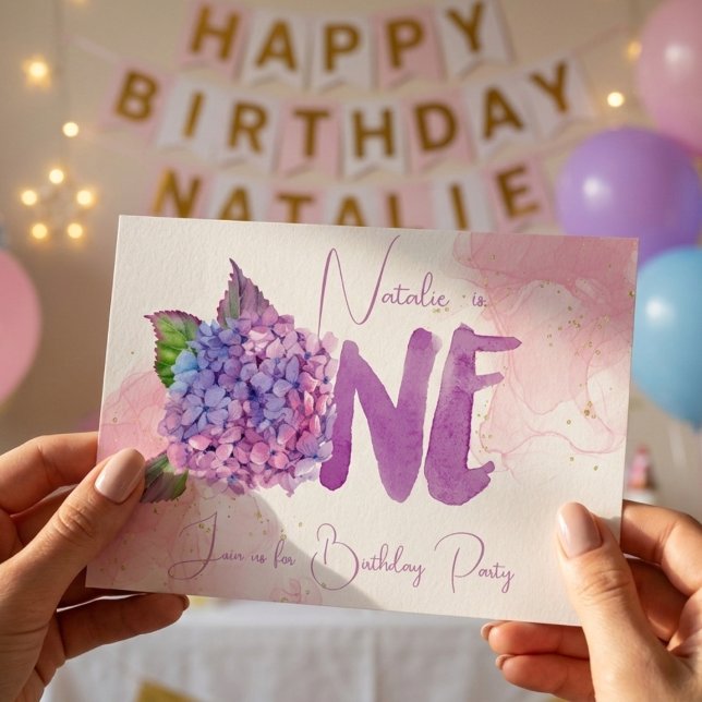 Aquarelle hydrangée première Invitation anniversai (Créateur téléchargé)