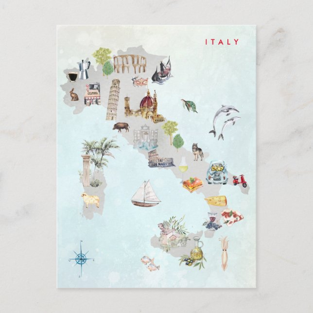 Aquarelle illustrée Carte de l'art italien (Devant)