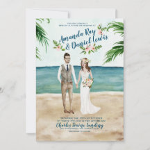 Aquarelle Illustrée Plage Mariage Invitation