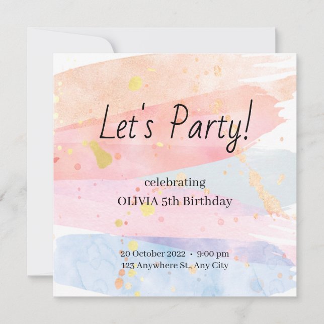 Aquarelle Invitation Anniversaire (Devant)