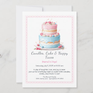 Aquarelle Invitation au gâteau d'anniversaire - bl