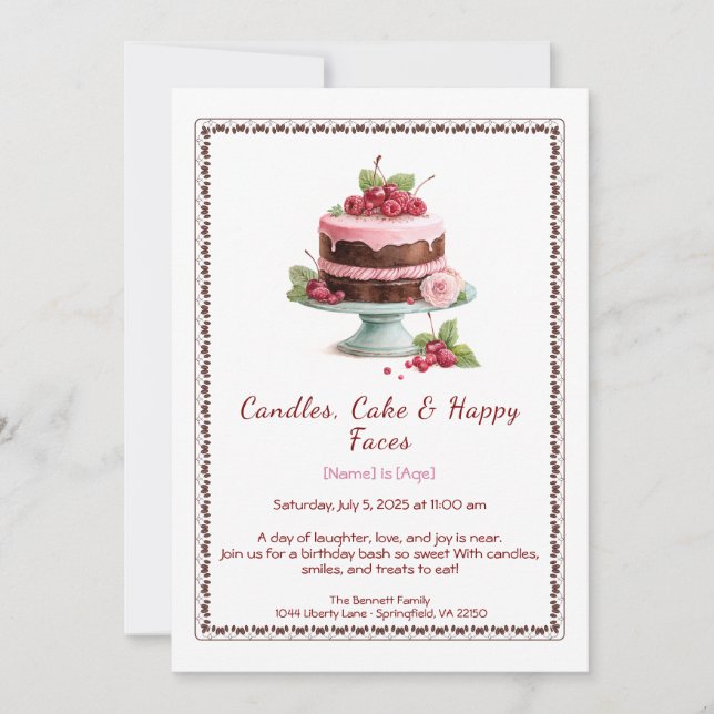 Aquarelle Invitation au gâteau d'anniversaire - ch (Devant)
