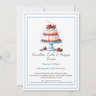 Aquarelle Invitation au gâteau d'anniversaire - Sw