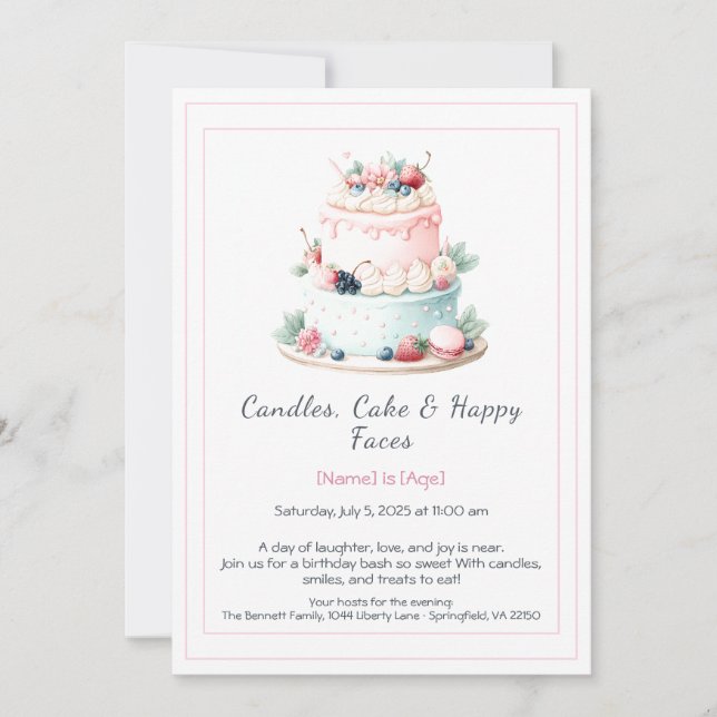 Aquarelle Invitation au gâteau d'anniversaire - Sw (Devant)