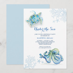 Aquarelle Invitation d'anniversaire sous la mer