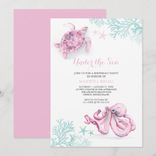 Aquarelle Invitation d'anniversaire sous la mer
