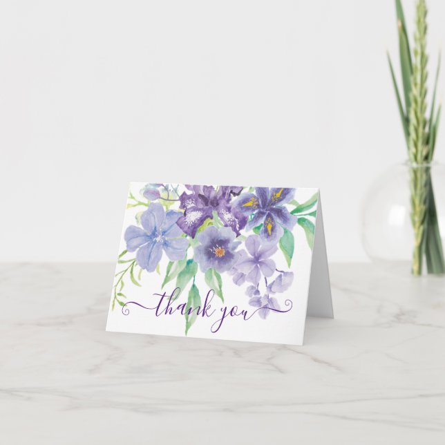 Aquarelle iris carte de remerciements florale (Devant)