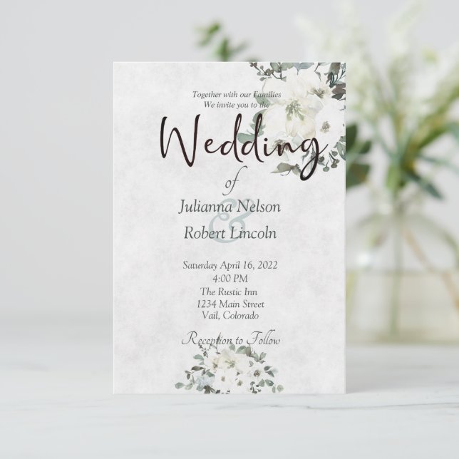 Aquarelle ivoire faire-part de mariage florale (Debout devant)