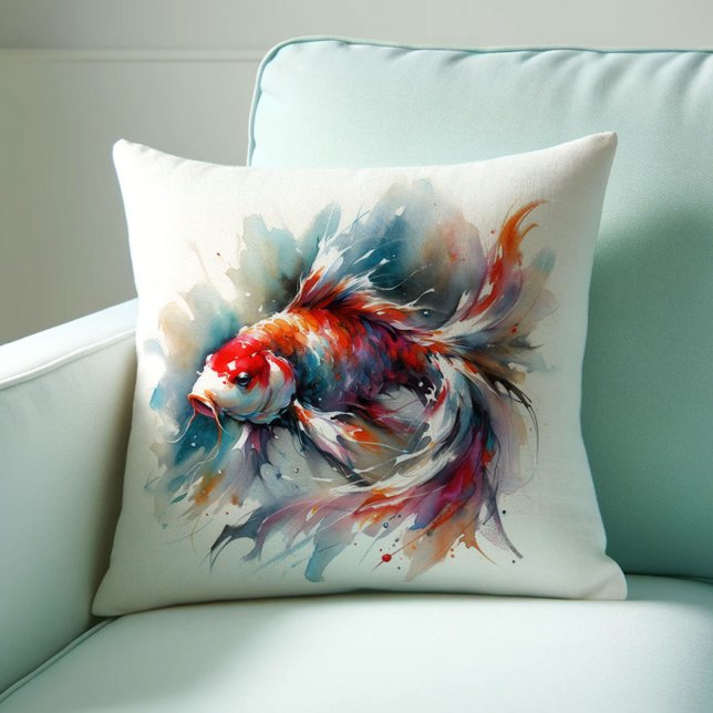 Aquarelle japonaise Koi Coussins de poissons (Koi fish pillows pond red oriental watercolor Japanese Feng shui)