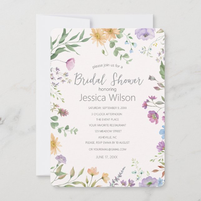 Aquarelle Jardin Fleurs Nuptiale Douche Invitation (Devant)