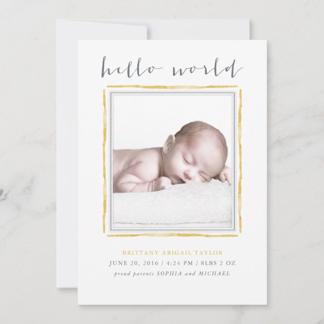 Aquarelle jaune Cadre Faire-part de naissance bébé (Devant)