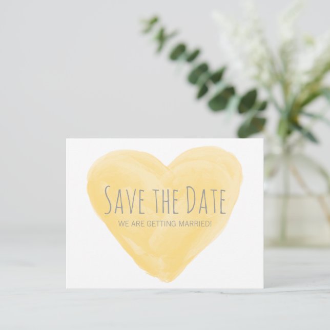 Aquarelle jaune Coeur Enregistrer la date Carte po (Debout devant)