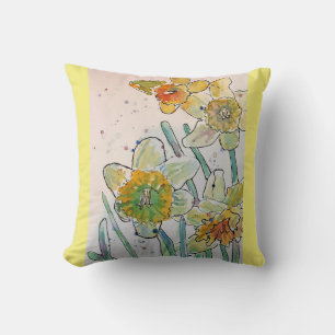 Aquarelle jaune Daffodiaque Coussin fleuri à fleur