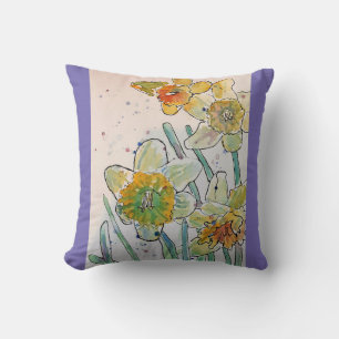 Aquarelle jaune Daffodiaque Coussin fleuri à fleur