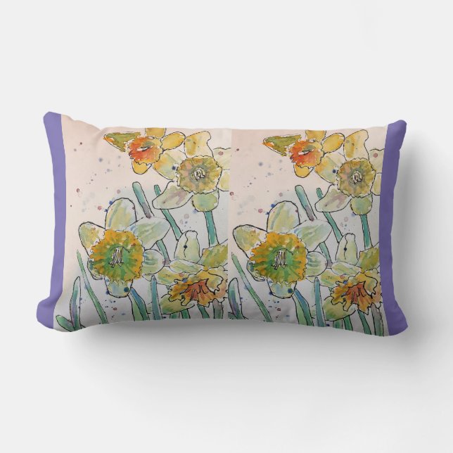 Aquarelle jaune Daffodiaque Coussin fleuri à fleur (Recto)