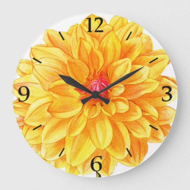 Aquarelle jaune Dahlia grande horloge (Recto)
