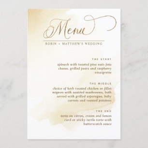 Aquarelle Jaune Dorée Elégant Menu Mariage