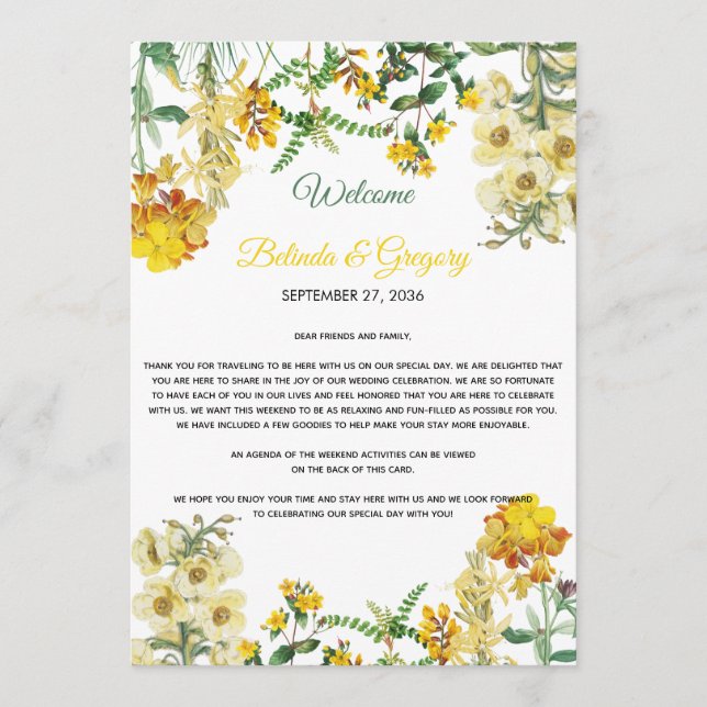 Aquarelle jaune Programme d'itinéraire Mariage flo (Devant)
