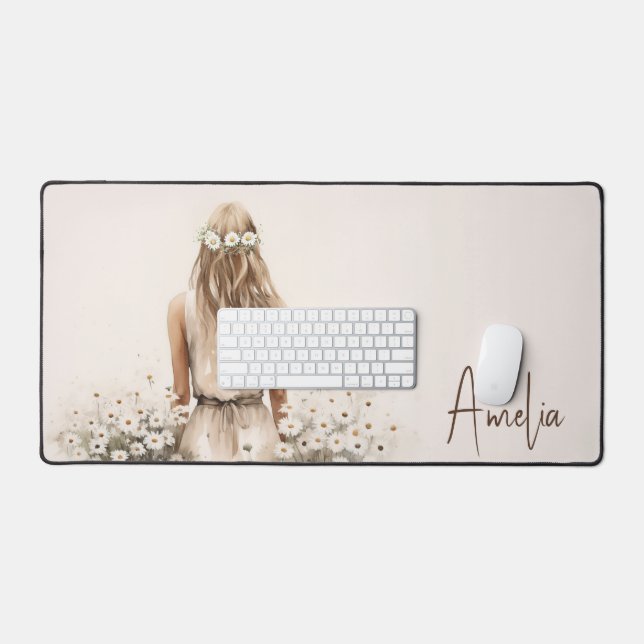 Aquarelle Jeune Femme Dans Le Pré De La Marguerite (Clavier et souris)