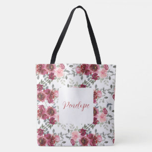 Aquarelle Joli Nom Floral Sac fourre-tout