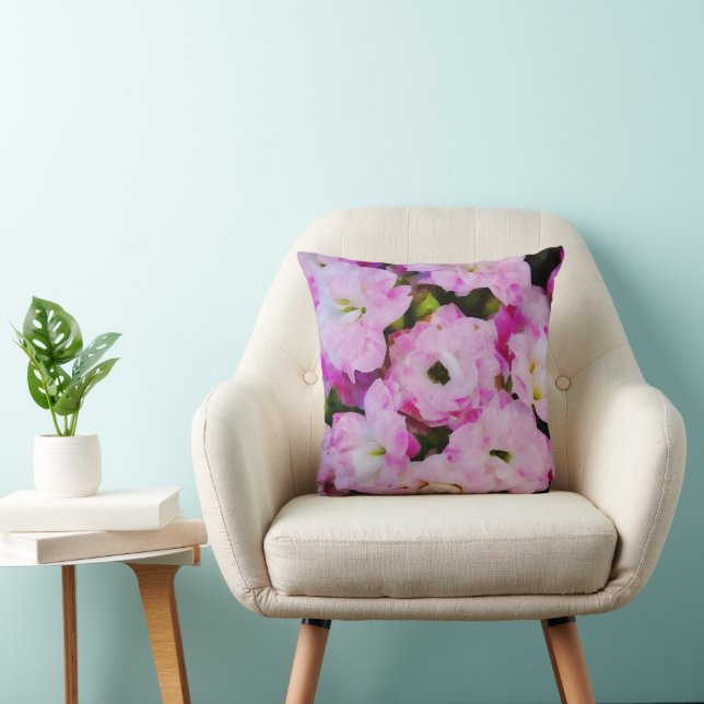Aquarelle Jolie Fleur Rose Style Jeter Oreiller (Chaise)