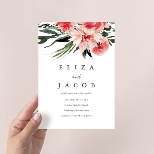 Aquarelle jolie rose Faire-part de mariage florale (Créateur téléchargé)