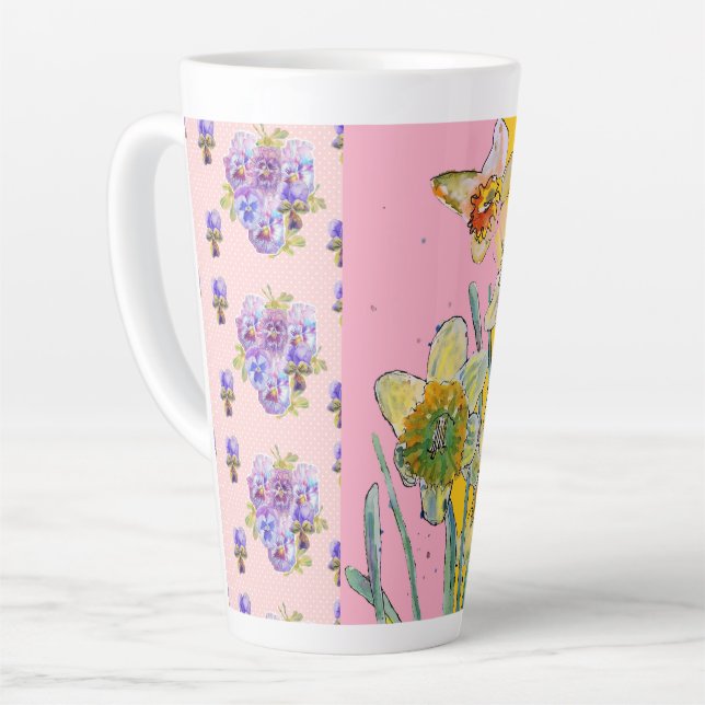 Aquarelle jonquille Jaune Fleur florale Latte Mug (Angle gauche)