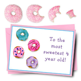 Aquarelle Joyeuse 4e anniversaire Carte de beignes